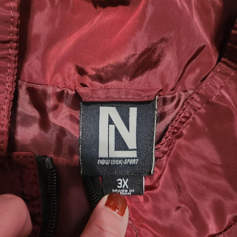 New Look Sport Windbreaker Plus Size 3X Maroon Black White Full Zip Jacket - Picture 9 of 9